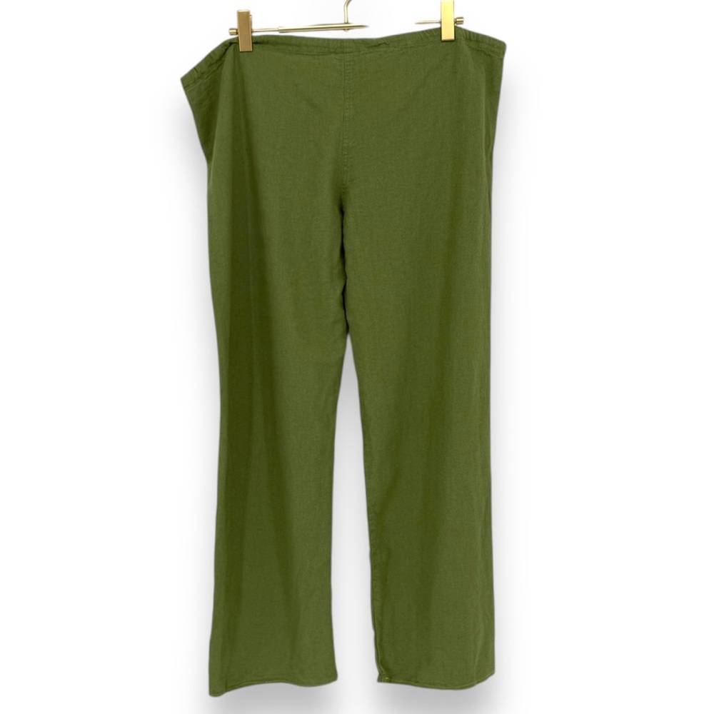 Miroa Green Linen Blend Drawstring Waist Casual Pants, Size M Bohemian Boho Chic - Picture 3 of 5